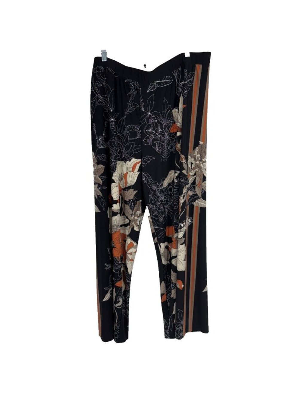 Susan Graver Women 2X Floral Pant Pull On Stretch Flowy Black Brown Vacation